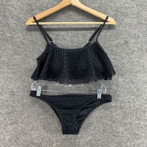 Roxy Swim Suit Women S Small Black Geometric Crochet Sleeveless 2 Piece